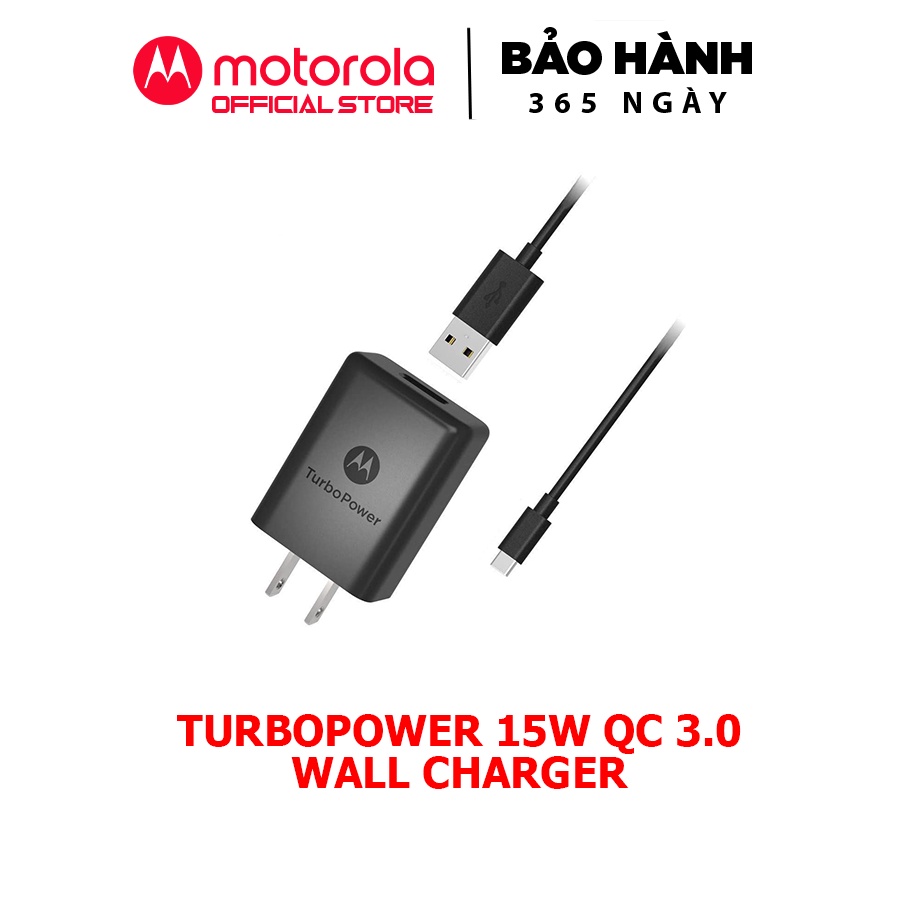 Bộ Sạc Cáp Motorola TurboPower 15+ Wall Charger - Cổng sạc USB 15W - USB A to TypeC/Micro - QC3.0 - Hỗ trợ sạc nhanh