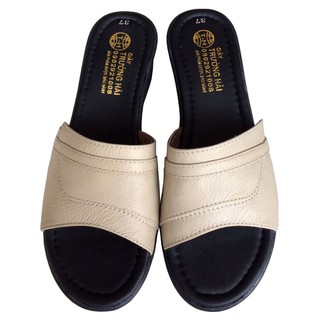 Dép quai ngang nữ da bò cao 5cm TH_QNN0236