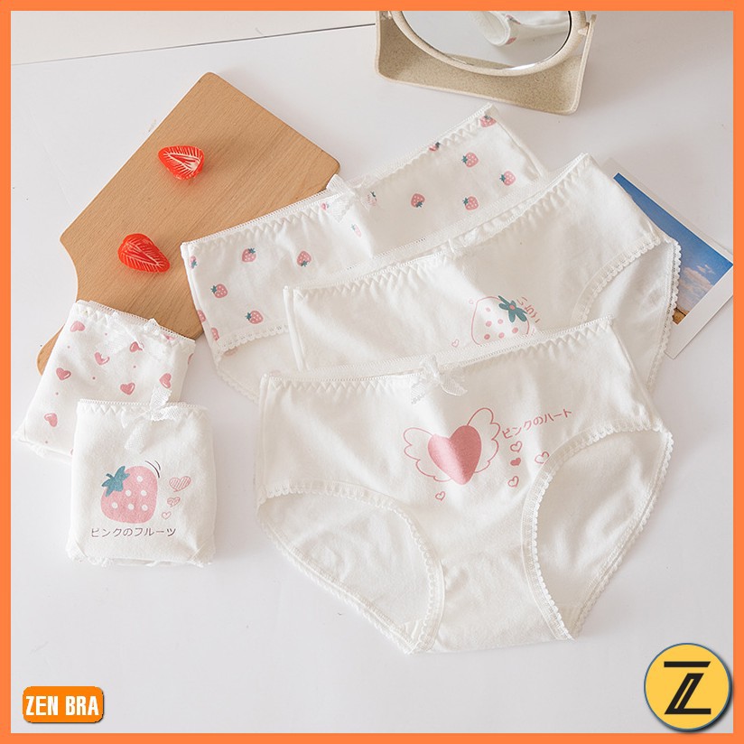 Set 5 quần lót nữ sinh viên cotton Trái dâu