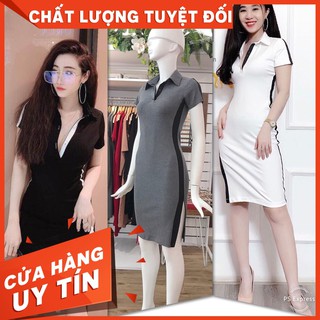 ĐẦM BODY XẺ TÀ CỔ TRỤ NÚT VIỀN EO