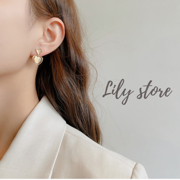 Bông Tai Nữ Đính Đá Opal Nhân Tạo, Khuyên tai Nữ Tạo Hình Trái Tim Thời Trang V2.32