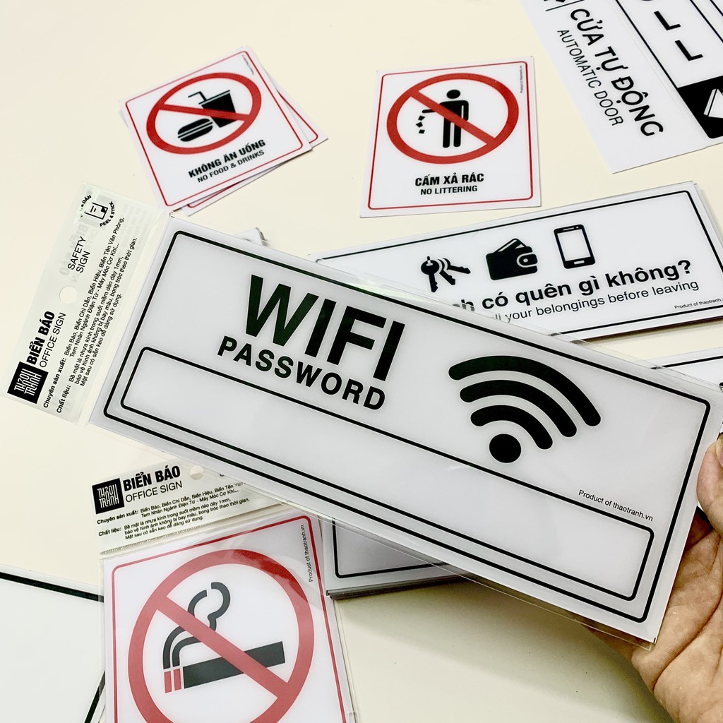 Biển ghi PASS WIFI cho quán coffee, Cửa Hàng - Decal Dán Tường, Dán Kính - Tem Decal Cảnh Báo - Sticker Trang Trí