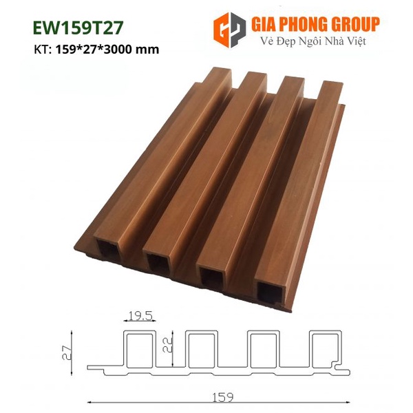 1 Mét Dài Thanh TẤM ỐP GỖ NHỰA NGOÀI TRỜI GP159T27 WALNUT