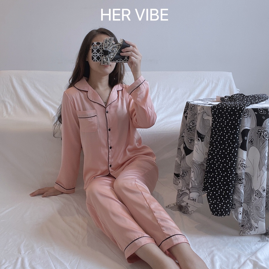 Bộ đồ nữ lụa pijama thu dáng dài quần áo ngủ ullazang xinh bộ ngủ pyjama màu trơn lụa quần dài tay dài nhiều màu | BigBuy360 - bigbuy360.vn