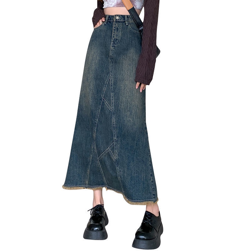 ANTUSON Chân váy jean Đuôi Cá Lưng Cao Phối Bèo Thời Trang Mùa Hè 2023 Cho Nữ Dễ Phối Đồ