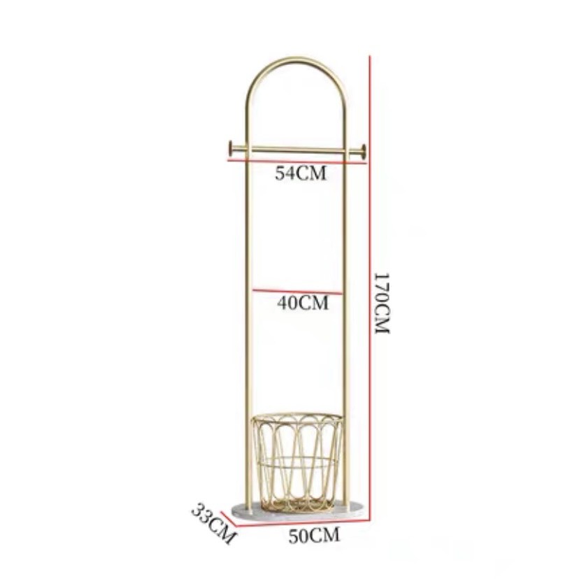 Cây treo có giỏ đồ, móc quần áo thân kim loại, đế đá hoa cương nhiều màu, decor cao cấp, thời trang