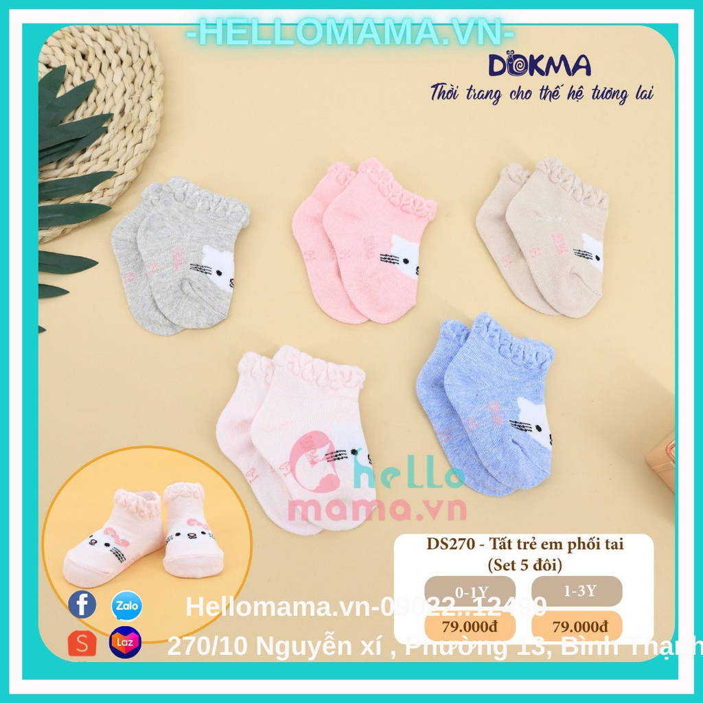 Set 5 đôi tất Dokma xinh xắn, chống trượt cho bé (0-3 tháng tuổi)