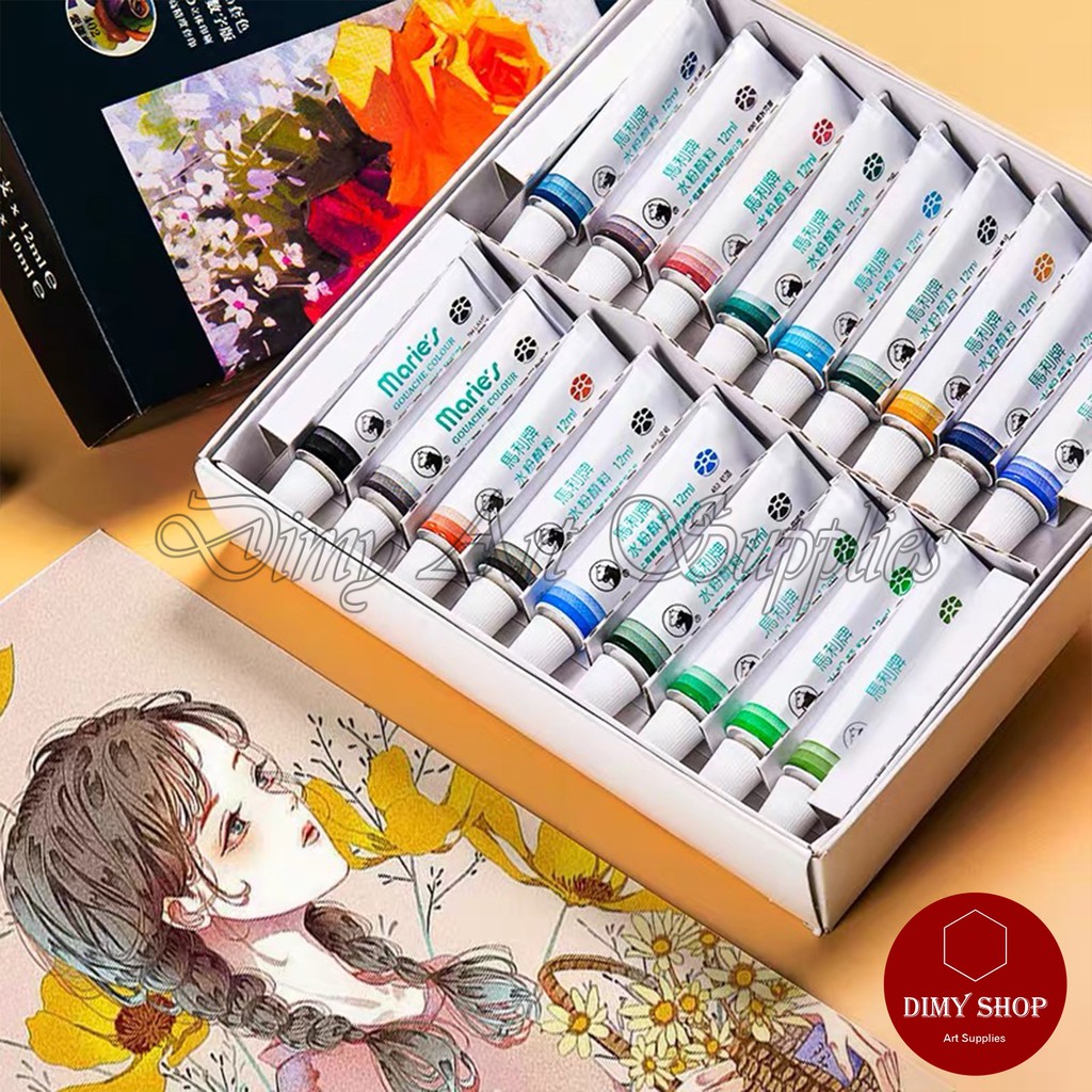 [DIMY ART] Bộ Màu GOUACHE 12/18/24/36 Màu (Hộp giấy, 12ml)