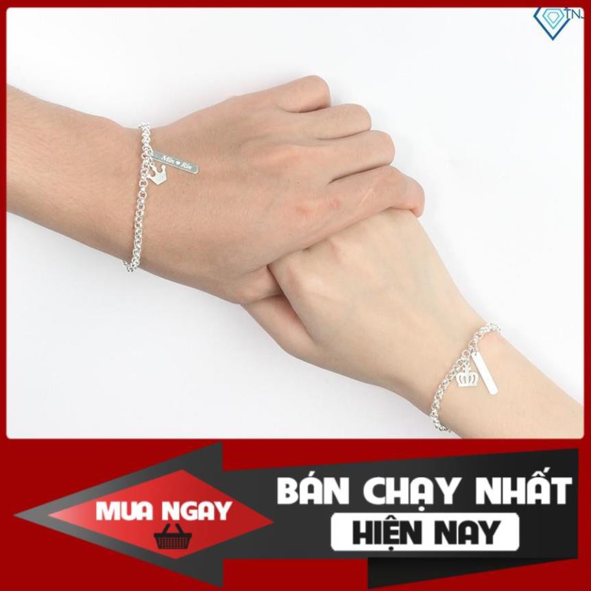 Lắc tay đôi bạc, vòng tay cặp bạc hình King - Queen khắc tên theo yêu cầu