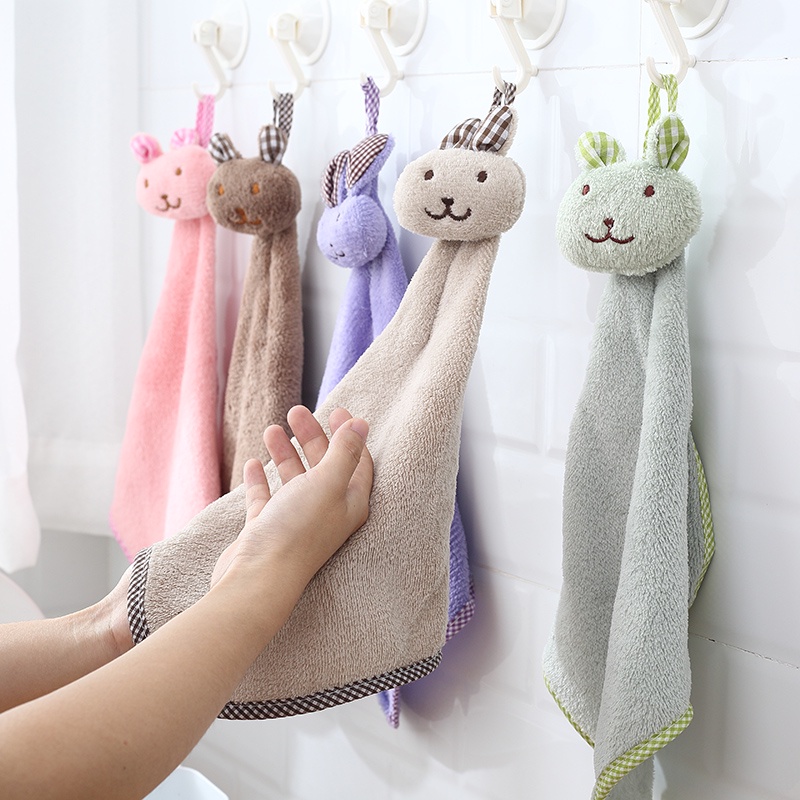 Khăn Lau Tay, Lau Bát Nhà Bếp Siêu Thấm Nước Có Móc Treo Hình Thỏ Đáng Yêu