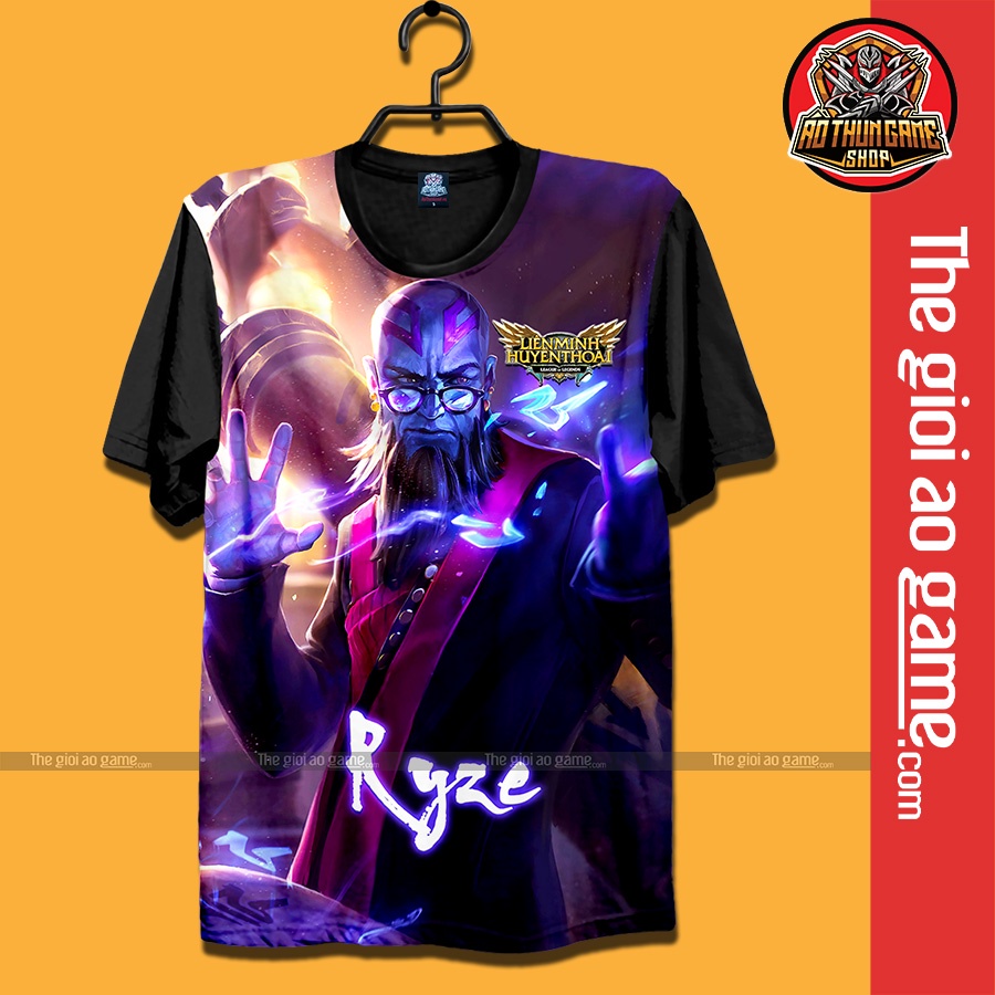 Áo liên minh huyền thoại tóc chiến tướng Ryze giáo sư Áo thun LMHT phông Đen league of legends