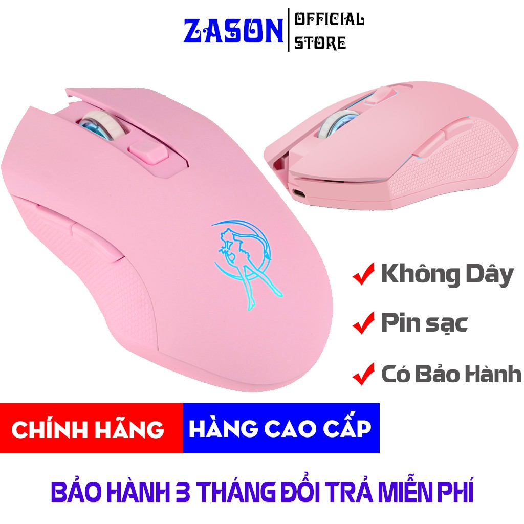 [TẶNG PIN SẠC] Chuột Không Dây HMW-05 Màu Hồng Sạc Pin Có Đèn Led RGB Nháy 7 Màu, Chuột Hello Kitty Hồng Siêu Dễ Thương