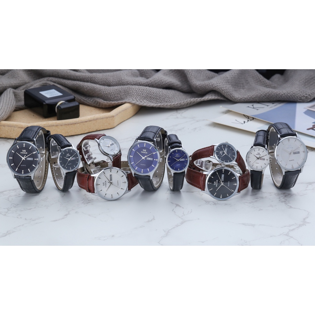 Đồng hồ nam nữ, đồng hồ cặp đôi chính hãng Mike 8390 dây da mặt tròn, chống nước, bảo hành 12 tháng