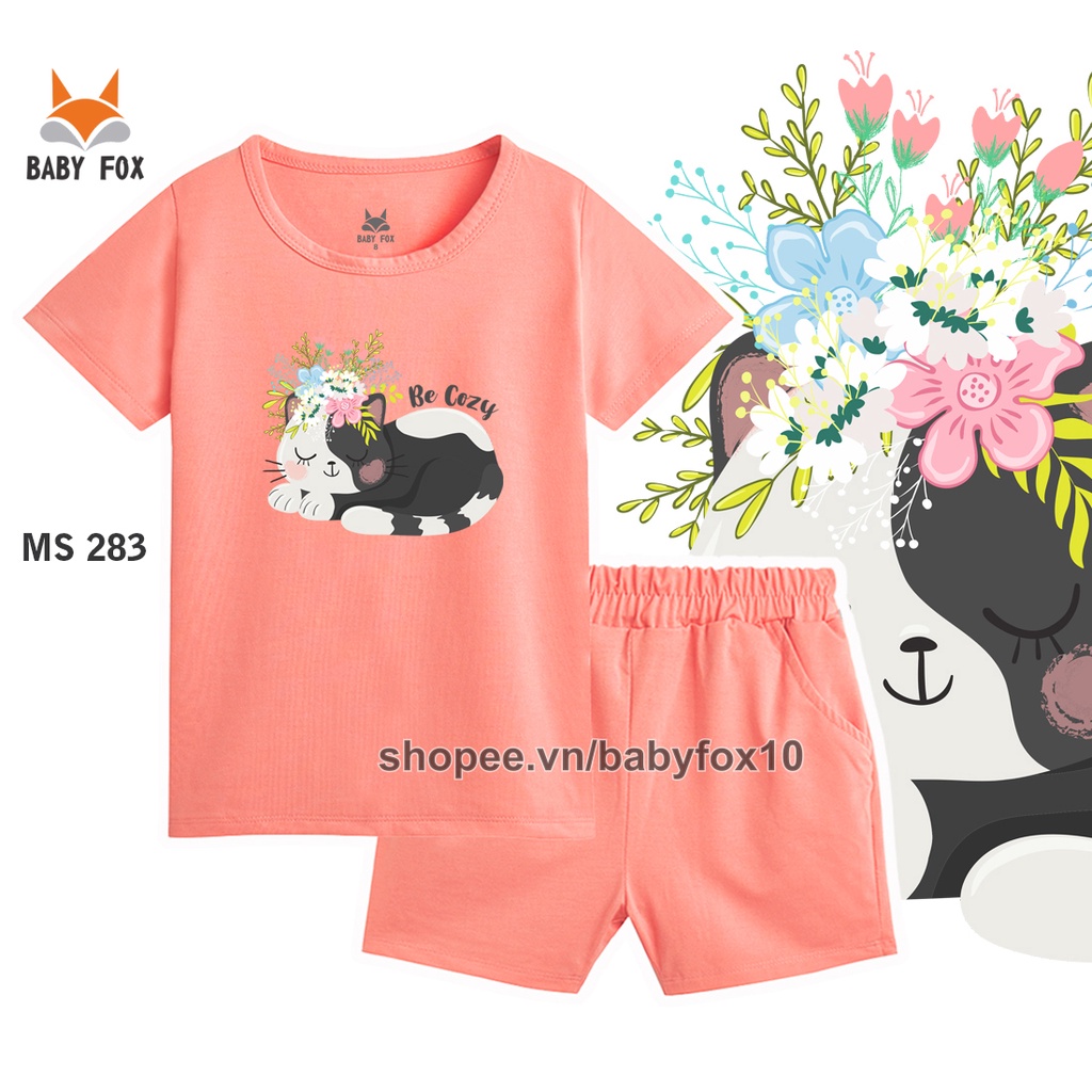 Bộ thun bé gái 100% cotton loại tốt, thương hiệu BABY FOX, in hình mèo, thỏ dễ thương d
