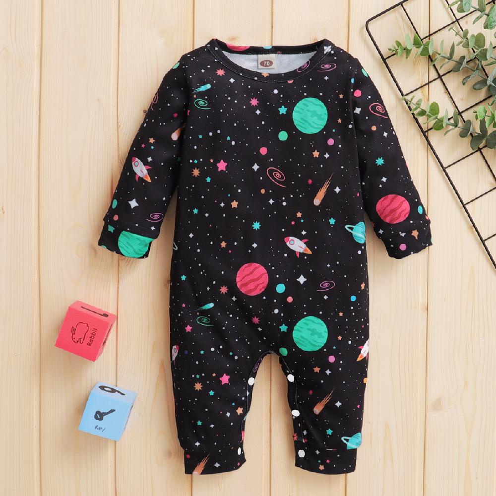 Áo liền quần MIKRDOO tay dài in họa tiết hành tinh vũ trụ thời trang cho bé trai 0-12 tháng tuổi