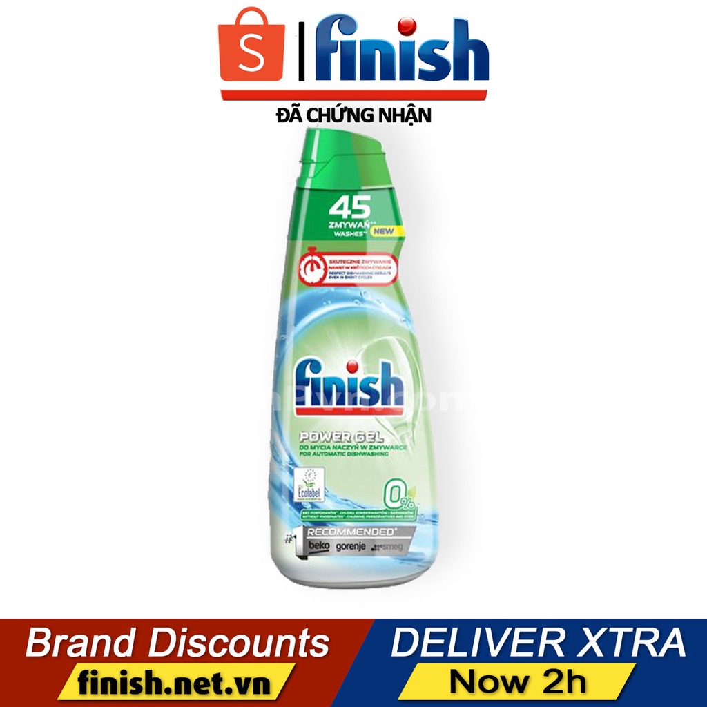 Viên Gel rửa chén bát hữu cơ sinh học Finish Eco 0%