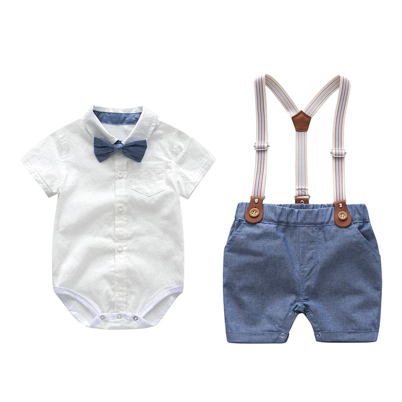 Bộ Trang Phục Bằng Vải Cotton Màu Trơn + Thắt Lưng Thời Trang Mùa Hè Cho Bé Trai