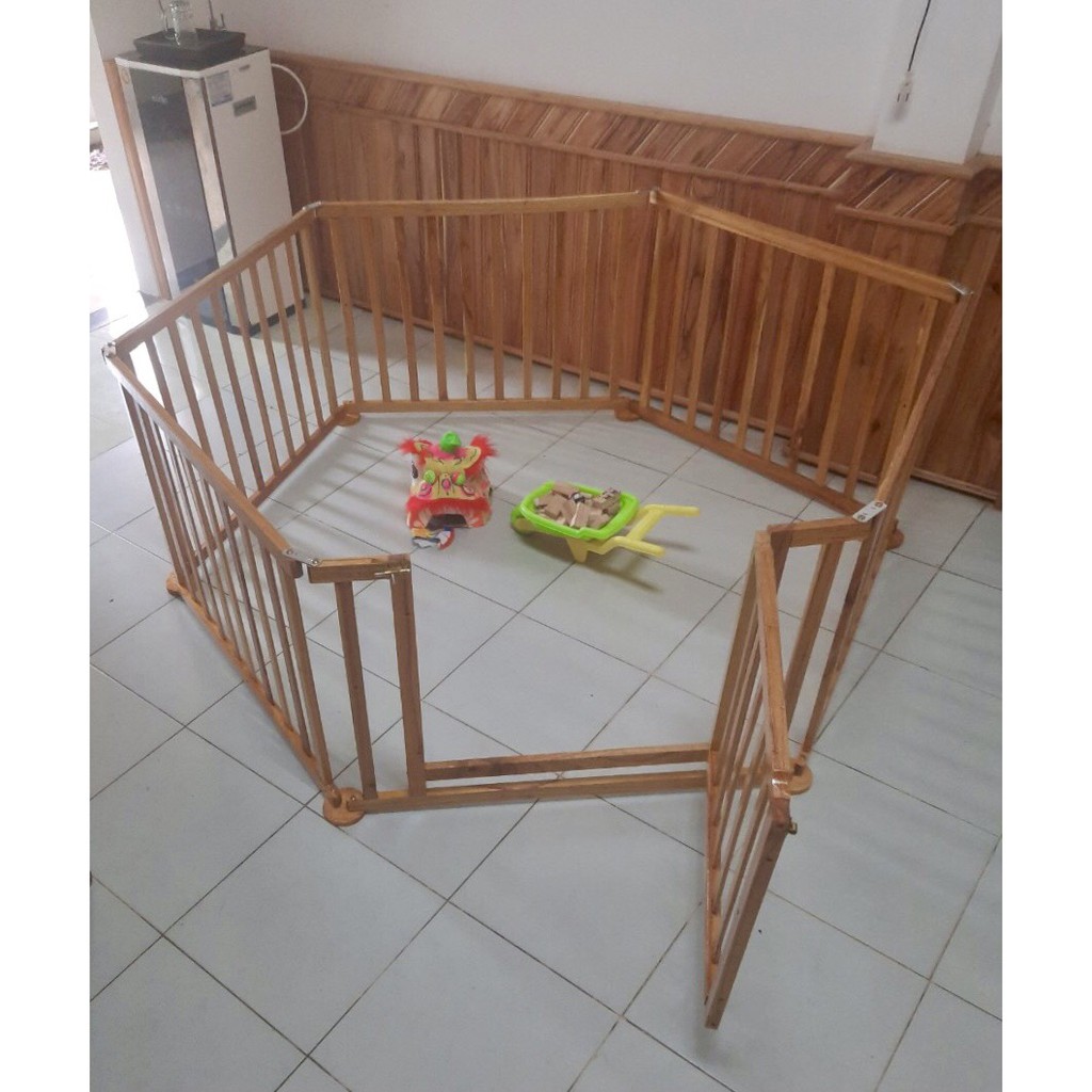 Quây cũi cho bé 3D 5D OmiLux Dài 1m, Cao 70cm - Rào chắn bé bằng gỗ cứng chắc,an toàn cho bé yêu - Full Phụ kiện