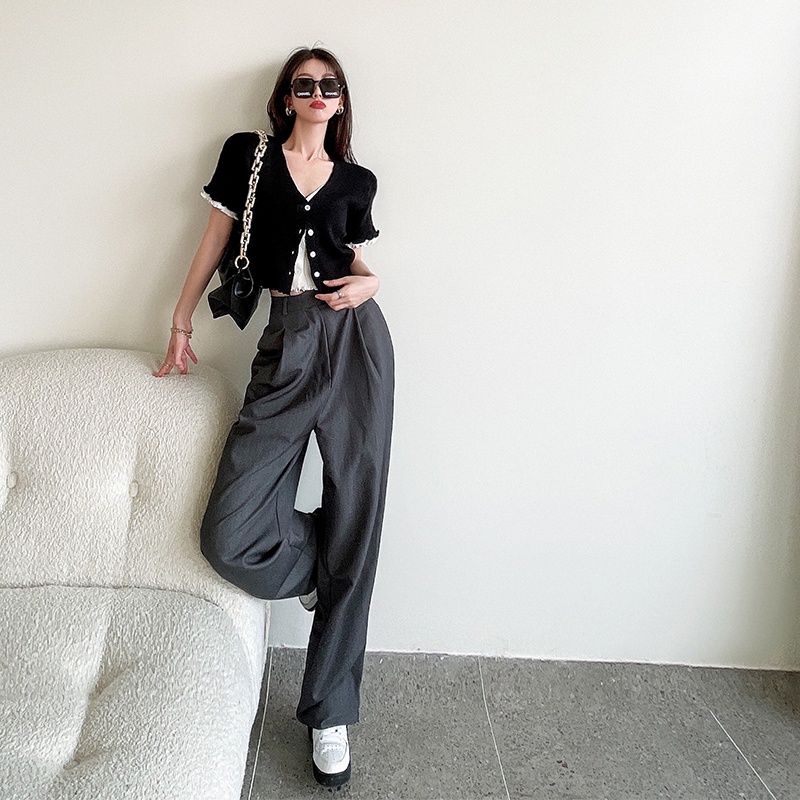 Áo kiểu ZHELIHANGFEI ngắn tay giả hai lớp cổ chữ V ôm dáng thời trang mùa hè dành cho nữ