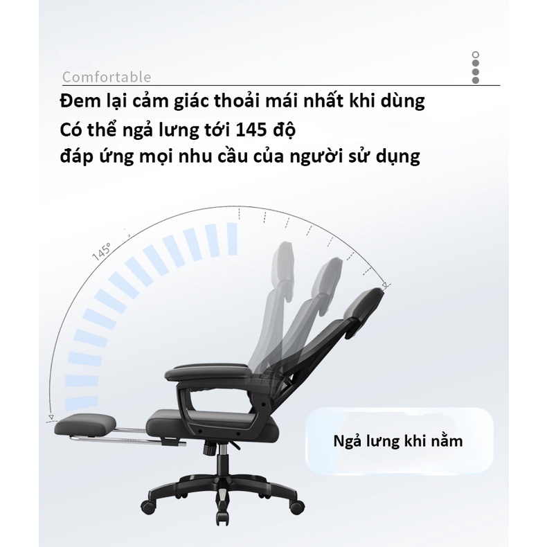 Ghế Văn Phòng GVP-220 - Ghế Xoay Công Thái Học - Thiết Kế  Có Tựa Đầu, Gác Chân, Ngả Lưng Bảo Vệ Cột Sống - Nhập Khẩu