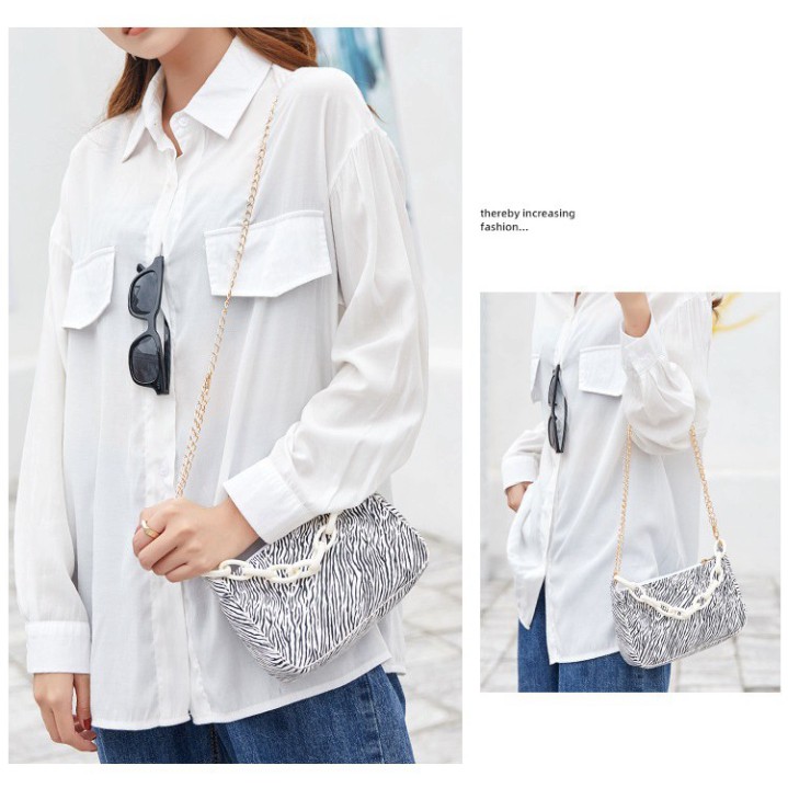 Túi kẹp nách vân ngựa vằn phối xích phong cách Retro DC09 túi đeo vai Chip Xinh Shop | BigBuy360 - bigbuy360.vn