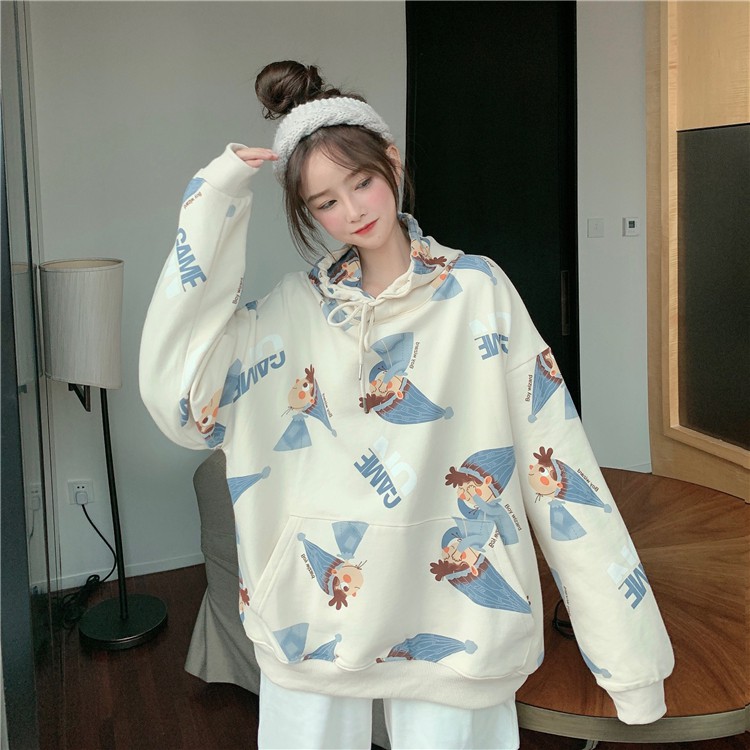 Áo hoodie nỉ bông in HOẠT HÌNH Unisex form rộng kiểu dáng Ulzzang | BigBuy360 - bigbuy360.vn