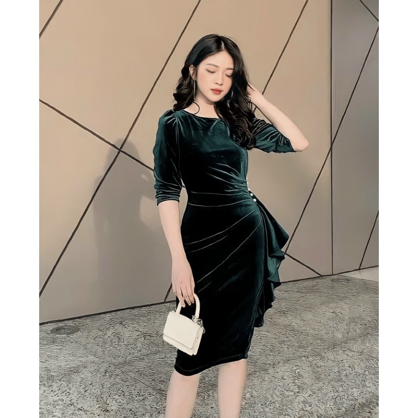 (Mẫu Mới) Đầm Nhung Ôm Body Tôn Dáng  Đẹp Như Siêu Mẫu UP HHP