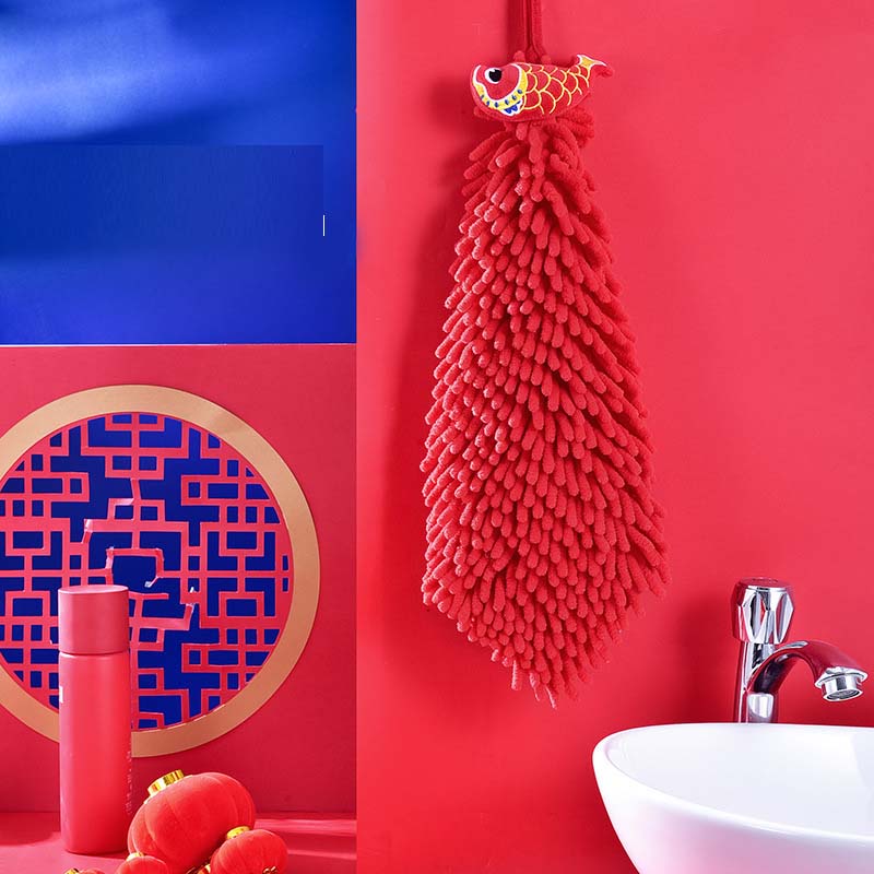 Dualswish Khăn Lau Tay Treo Tường Nhà Bếp Thấm Hút Tốt Thêu Hình Sư Tử Đỏ May Mắn Phong Cách Trung Hoa