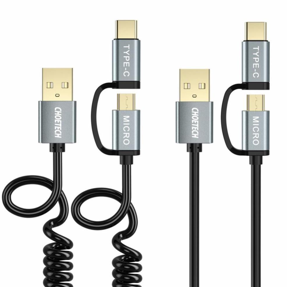 (Mua 1 tặng 1) Dây cáp sạc nhanh 2 in 1 Type-C và Micro USB dài 120CM hiệu CHOETECH MIX00021 - Hàng chính hãng