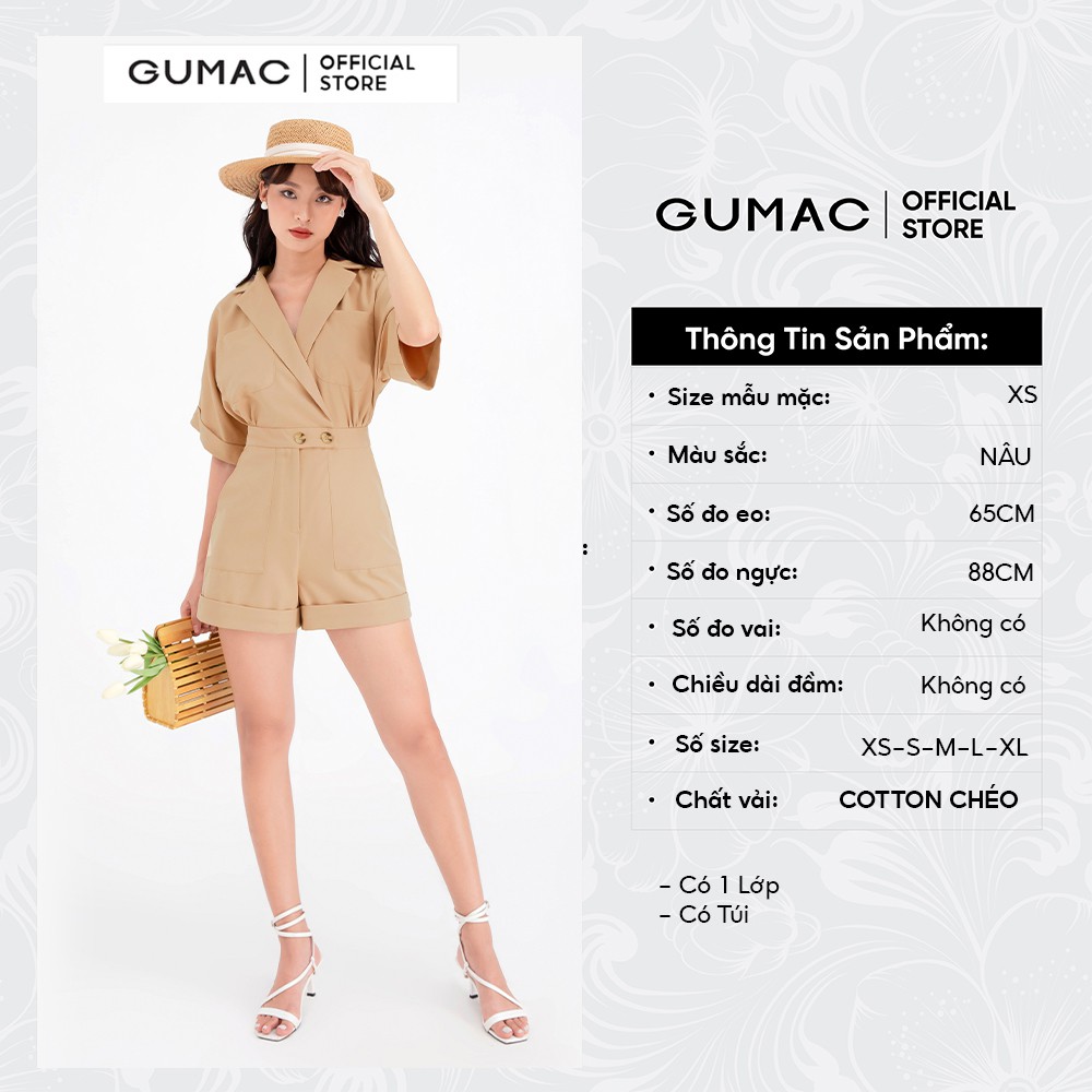 [Mã WABRG208 giảm 10% tối đa 50k đơn từ 250k] Jumpsuit phối túi GUMAC màu nâu đủ size quyến rũ DB714 | BigBuy360 - bigbuy360.vn