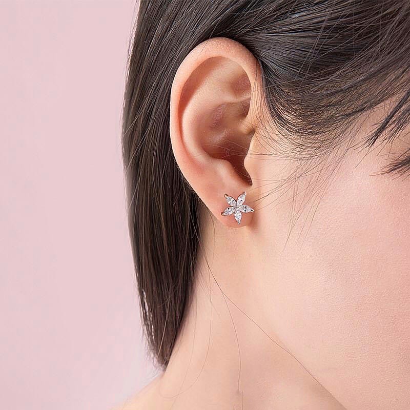 Bông tai, khuyên tai nữ bạc đẹp hoa năm cánh nhỏ xinh trang sức phong cách Hàn Quốc