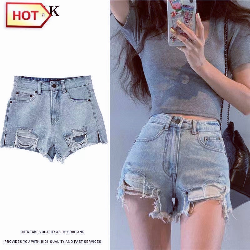 2022 Quần Short Jeans Lưng Cao Cá Tính Cho Nữ