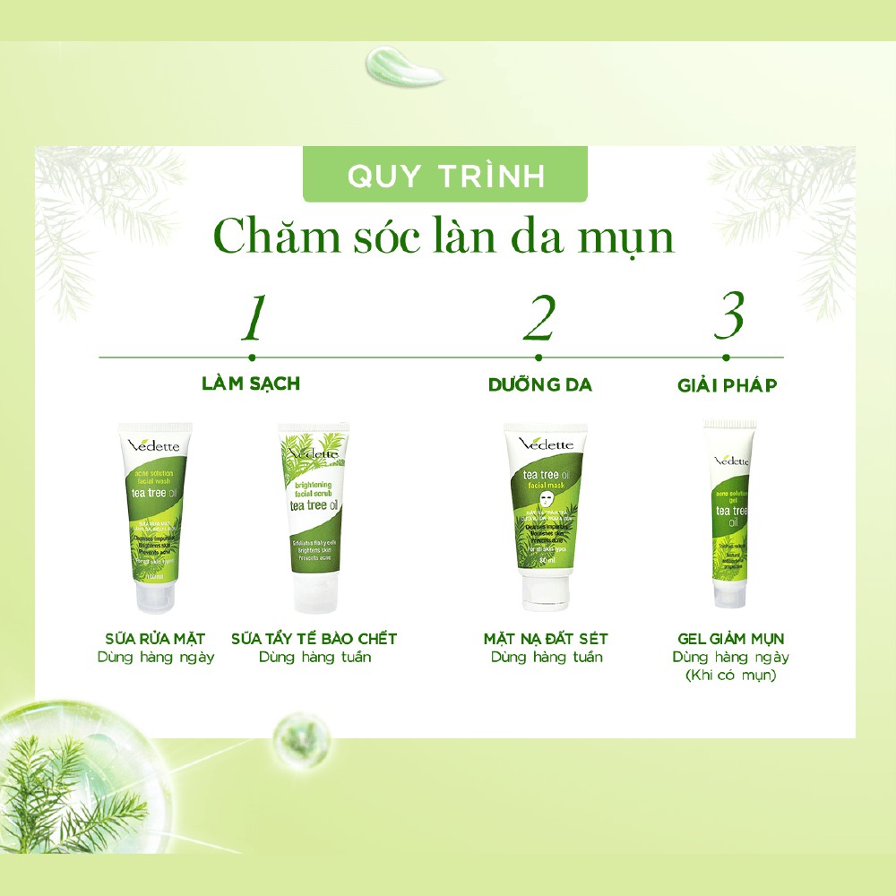 Sữa rửa mặt sáng da, ngừa mụn Vedette tinh dầu tràm trà  100ml