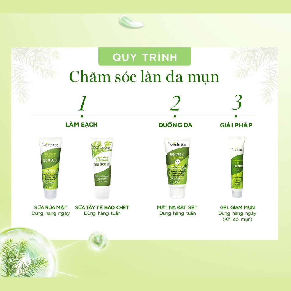 Sữa rửa mặt sáng da, ngừa mụn Vedette tinh dầu tràm trà (Tea Tree Oil) 100ml (TP05001005013)