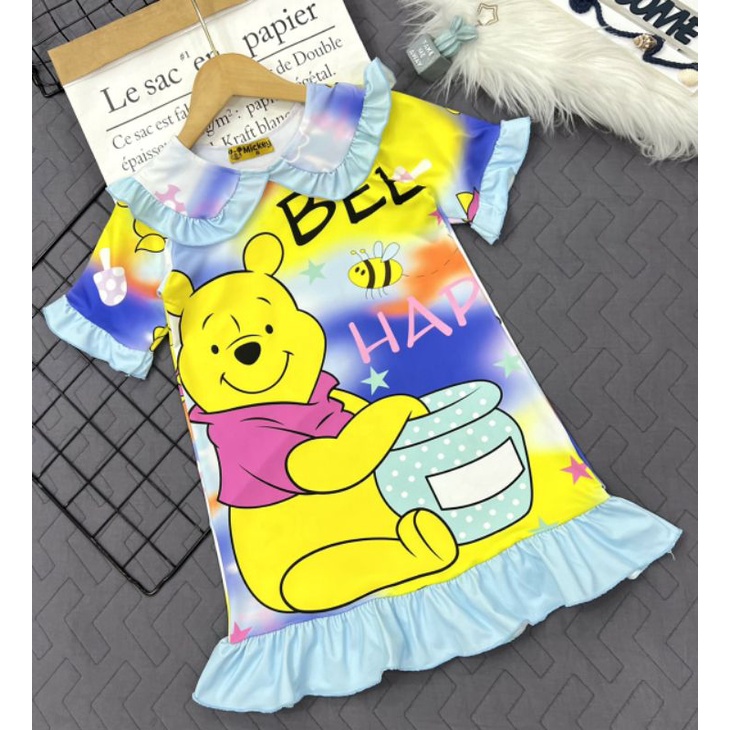 Đầm bé gái thun lạnh in 3D hình siêu dễ thương từ 9 đến 40 ký - Váy đầm bé gái