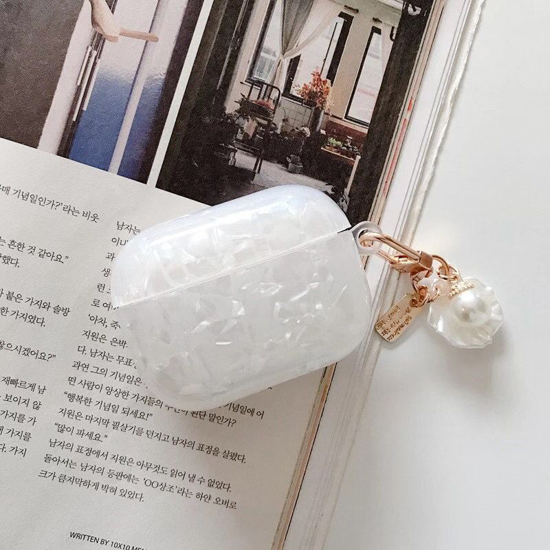 Vỏ bảo vệ hộp tai nghe ánh kim cương laser sang trọng dây phối hai hạt ngọc trai cho Airpods Pro Air Pods Airpods 3