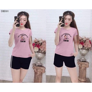 [ HÀNG MỚI] Đồ bộ đùi mặc nhà cao cấp quần 1 sọc áo in hình TINTIN cực đẹp - Xưởng đồ bộ 123 - DBD01