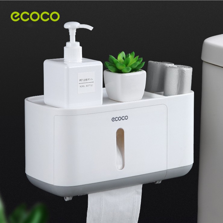 Hộp Kệ Đựng Giấy Vệ Sinh Ecoco Đa Năng 2 Tầng Cao Cấp Có 2 Lỗ Đựng Tiện Dụng