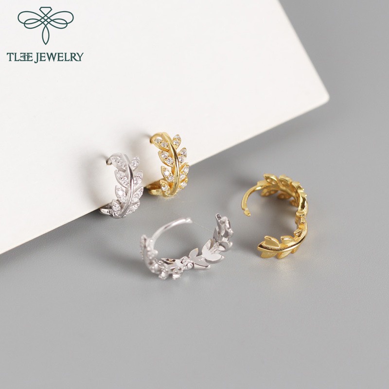 Khuyên tai bạc nữ TLEE lá tròn đính đá cao cấp TleeJewelry B0201