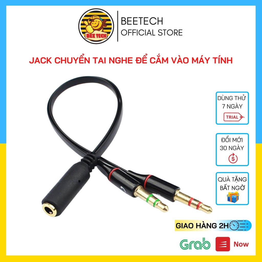 Cổng chia chân tai nghe 3.5mm thành chân tai nghe và mic cắm máy tính - Beetech