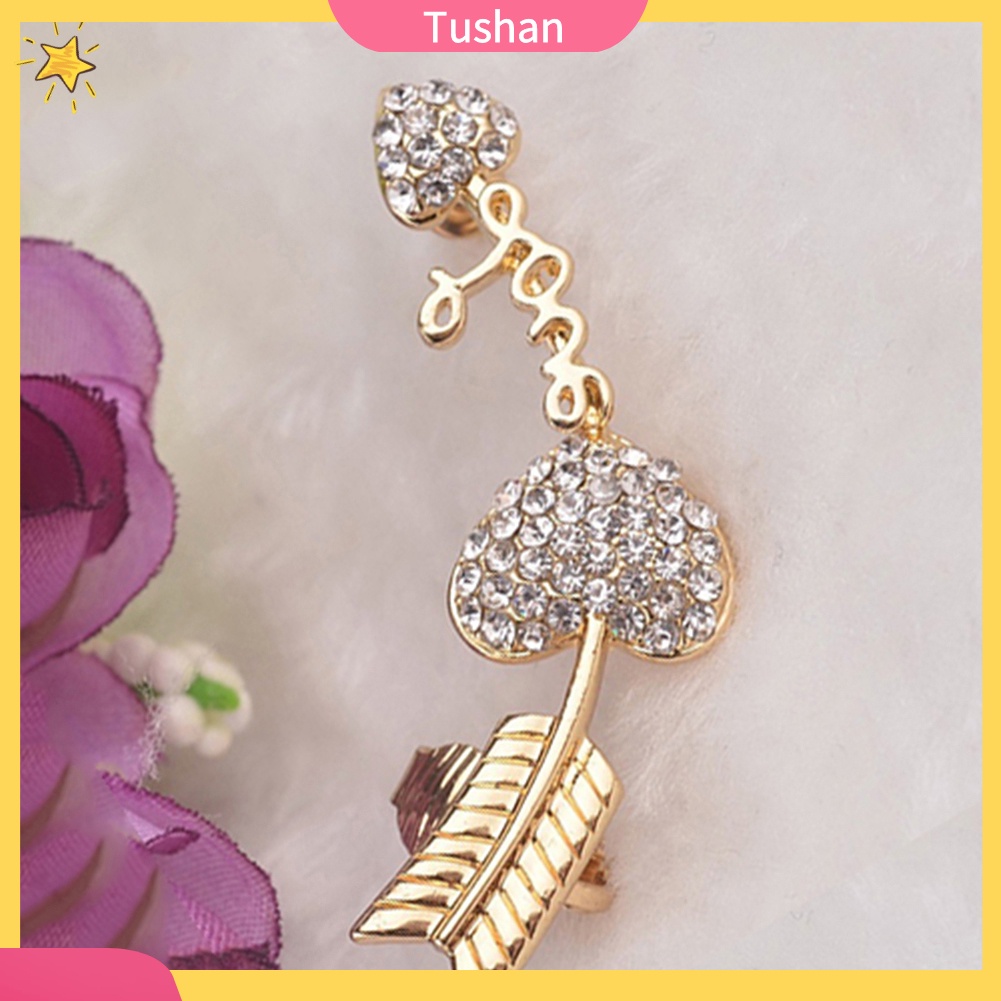 Khuyên vành tai đính đá hình tim / mũi tên độc đáo
