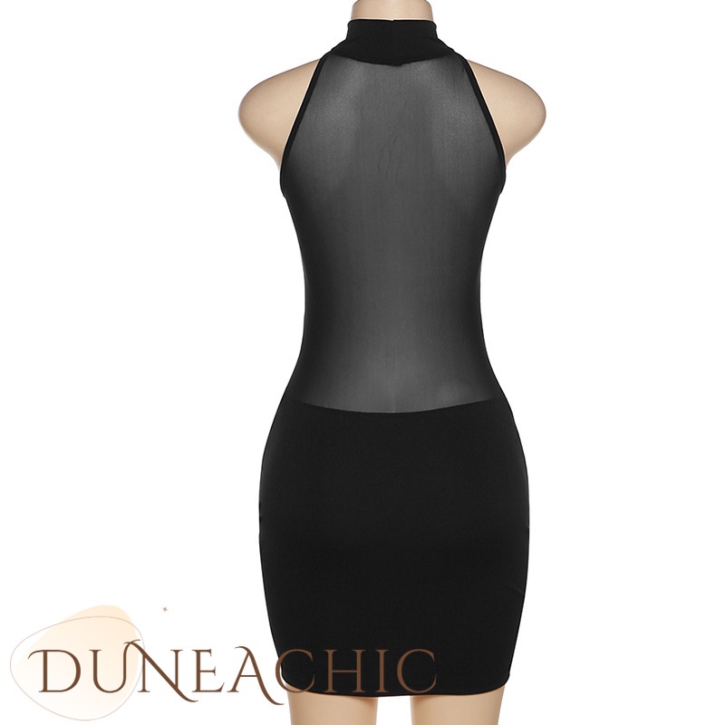 DUNEA Đầm lưới xuyên thấu xếp ly gợi cảm thời trang dành cho nữ