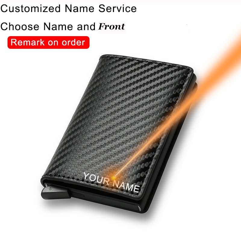 RHY4 Wallet for men PU leather card holder wallet RFID mini slim wallet personalised name wallets cow leather men aluminum auto pop up birthday gift for husband Men