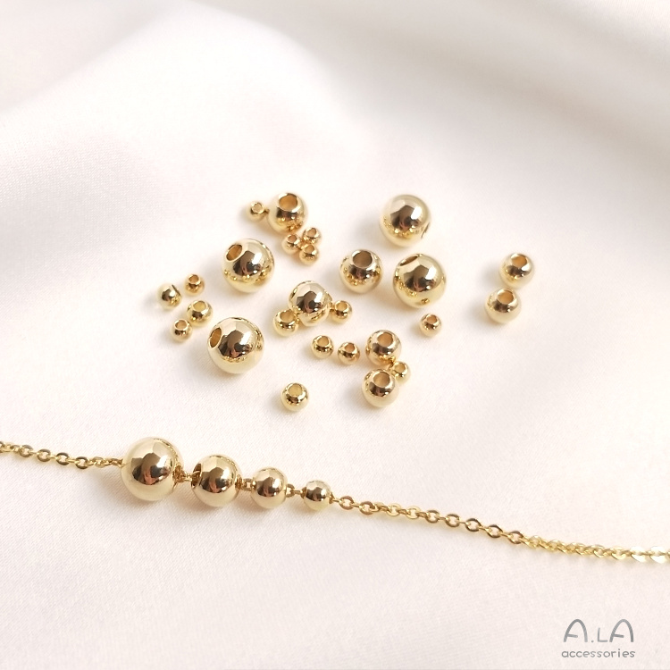 Bộ 10 Hạt Tròn Nhỏ Màu Sắc Mạ Vàng 14K Dùng Làm Trang Sức Thủ Công diy