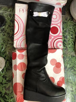 Boot đùi da lộn gót nhọn