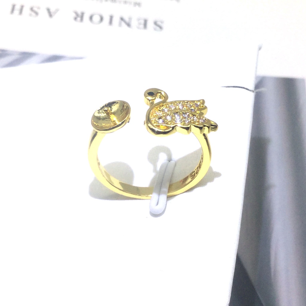 [N8B2] Phụ kiện trang sức (DIY) - Khay nhẫn bạc trống vân trơn kiểu Thiên nga nạm đá làm nhẫn đính ngọc