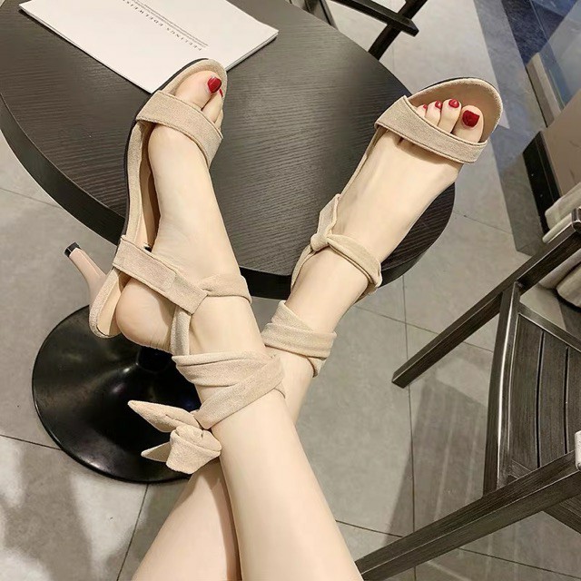 Sandal dây cột  TTS30 da lộn buộc nơ thời trang cực chất