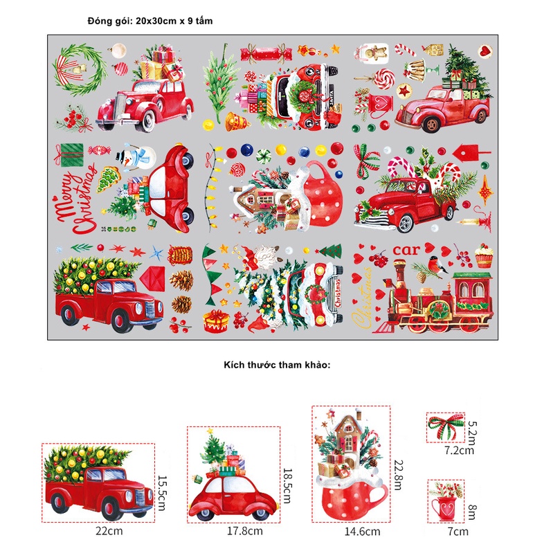 Decal Trang Trí Noel Hai Mặt Hít Tĩnh Điện - XE TẢI QUÀ GIÁNG SINH