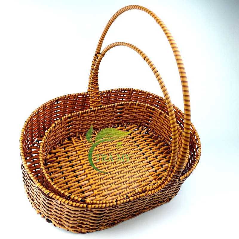 Lẵng Mây Nhựa Đan Hình Oval Tay Cầm Đựng Bánh Kẹo, Đựng Vật Dụng, Lẵng Đựng Hoa Tươi Hoa Khô - Mây Tre Trà My
