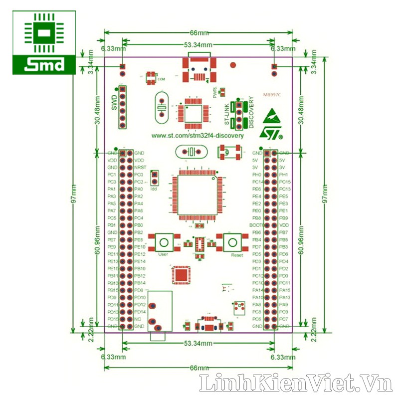 Kit STM32F4 Discovery kit phát triển STM32F407 (ARM Cortex M4 + DSP Core)